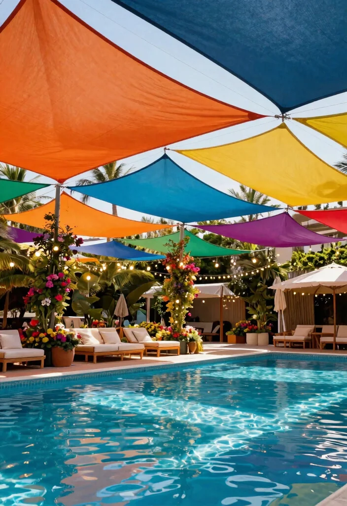 11 Creative Sun Sail Shade Ideas Over Pool (UV Protection) 9 11 Creative Sun Sail Shade Ideas Over Pool UV Protection 9. Artful Layering 0