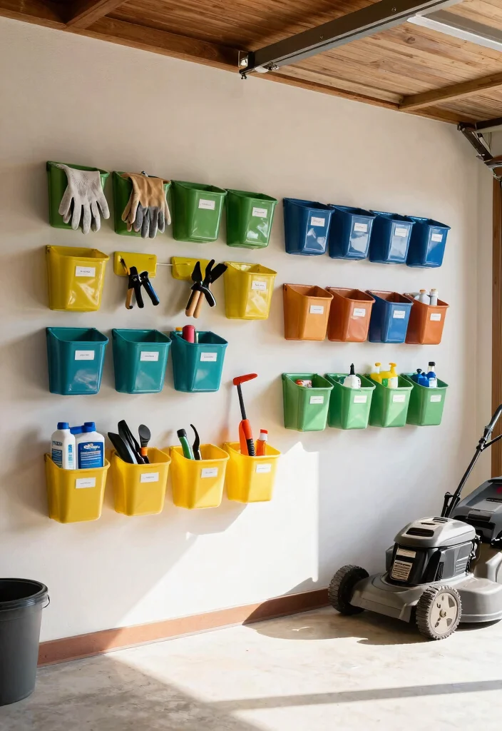 11 Garage Organization Ideas Lawn Mower Space Savers 3. Wall Mounted Storage Bins 0