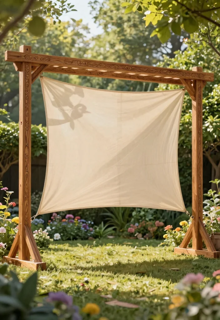 11 Heavy Duty Shade Sail Pole Ideas No Sagging 7. Custom Built Wooden Frames for Artistry 0