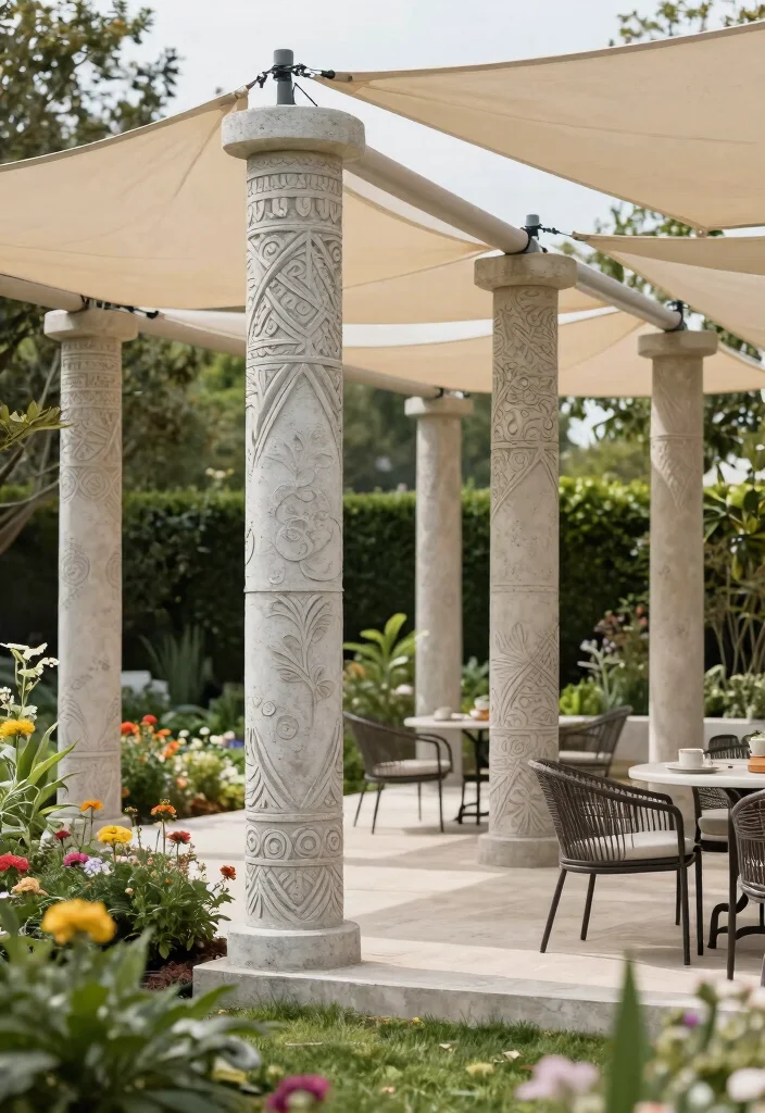 11 Heavy Duty Shade Sail Pole Ideas No Sagging 9. Decorative Concrete Poles for Style 0