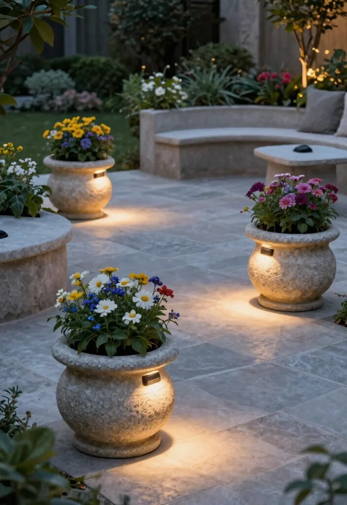 11 Outdoor Flower Pot Ideas Patio Solar Lights Combo 5 11 Outdoor Flower Pot Ideas Patio Solar Lights Combo 5. Stone Planters with Built in Solar LED Light 0