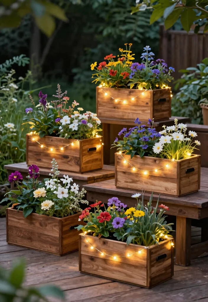 11 Outdoor Flower Pot Ideas Patio Solar Lights Combo 6 11 Outdoor Flower Pot Ideas Patio Solar Lights Combo 6. Wooden Box Planters with Integrated Solar Fairy Lights 0
