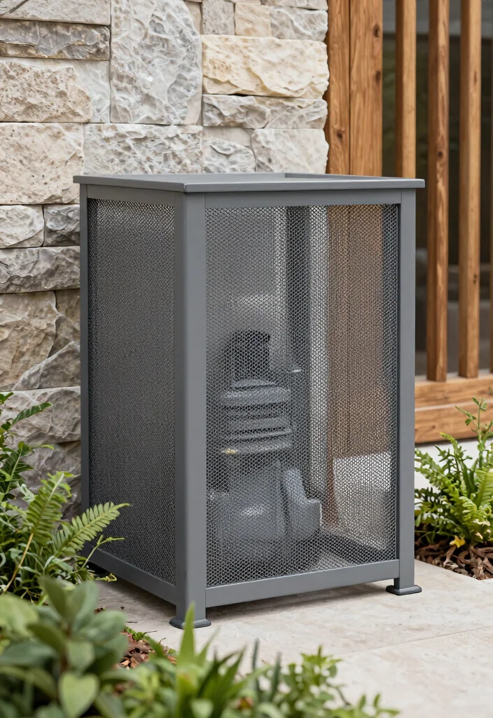 11 Sturdy Pool Pump Enclosure Ideas for Noise Reduction 8 11 Sturdy Pool Pump Enclosure Ideas for Noise Reduction 8. Metal Mesh Enclosure 0