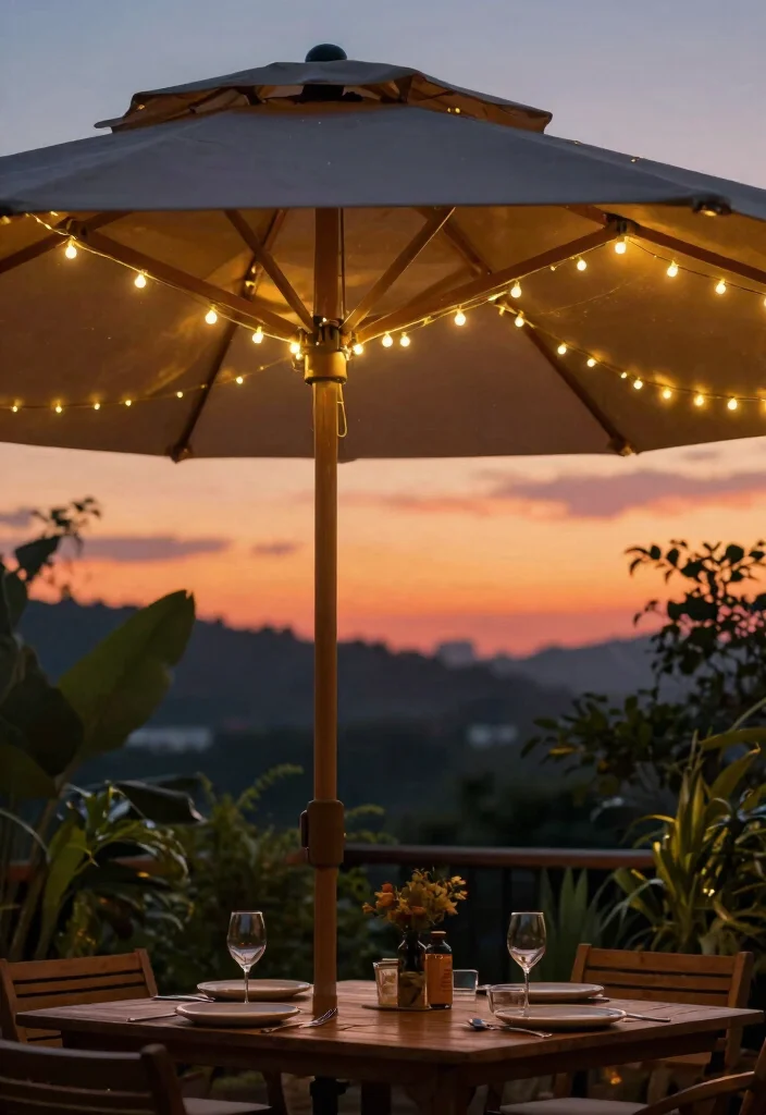 13 Brilliant Patio Umbrella Lights Ideas for Evening Meals 1. Solar Powered Fairy Lights 0