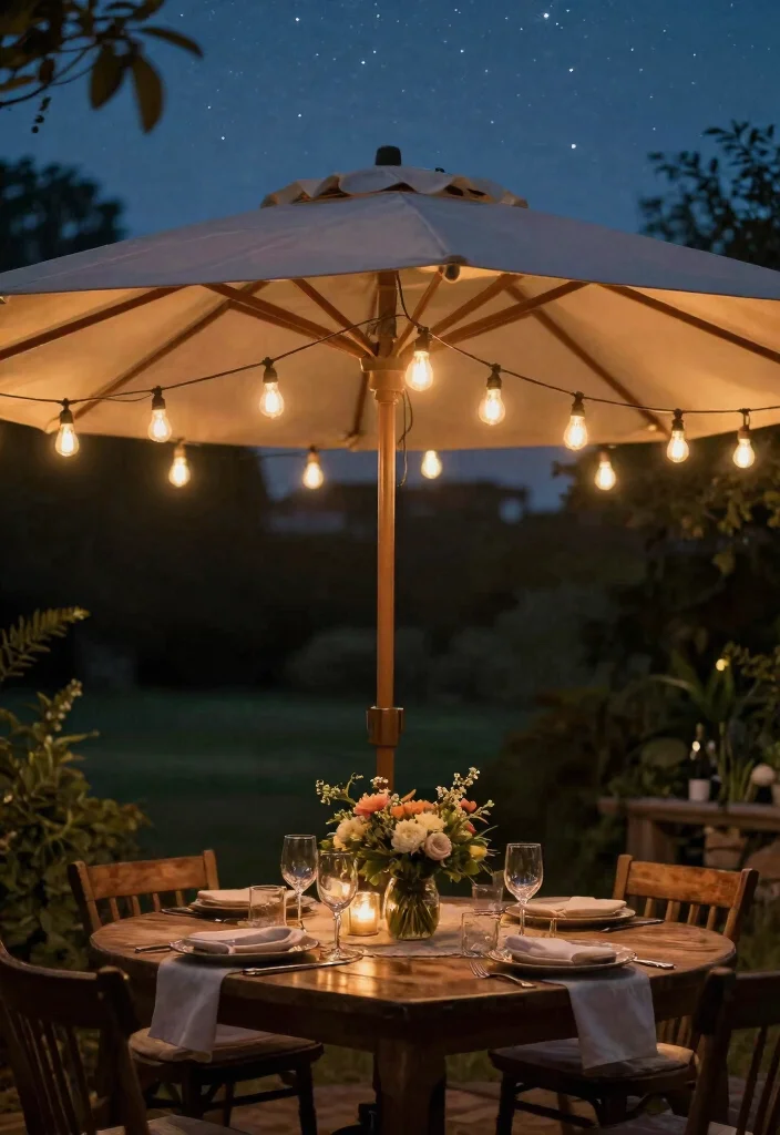 13 Brilliant Patio Umbrella Lights Ideas for Evening Meals 10. Vintage Edison Bulbs 0