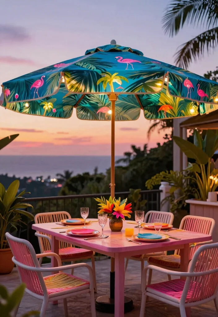 13 Brilliant Patio Umbrella Lights Ideas for Evening Meals 11. Tropical Themed Umbrella Lights 0