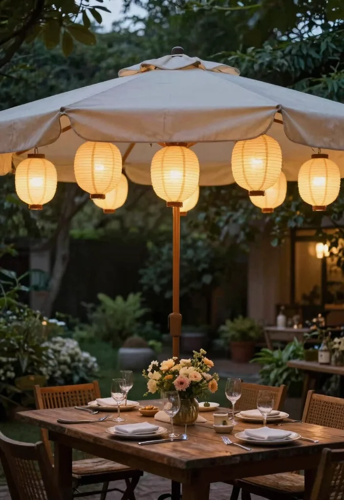 13 Brilliant Patio Umbrella Lights Ideas for Evening Meals 12. Vintage Paper Lanterns 0