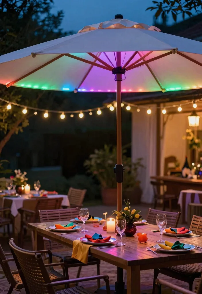 13 Brilliant Patio Umbrella Lights Ideas for Evening Meals 3. Color Changing LED Strip Lights 0