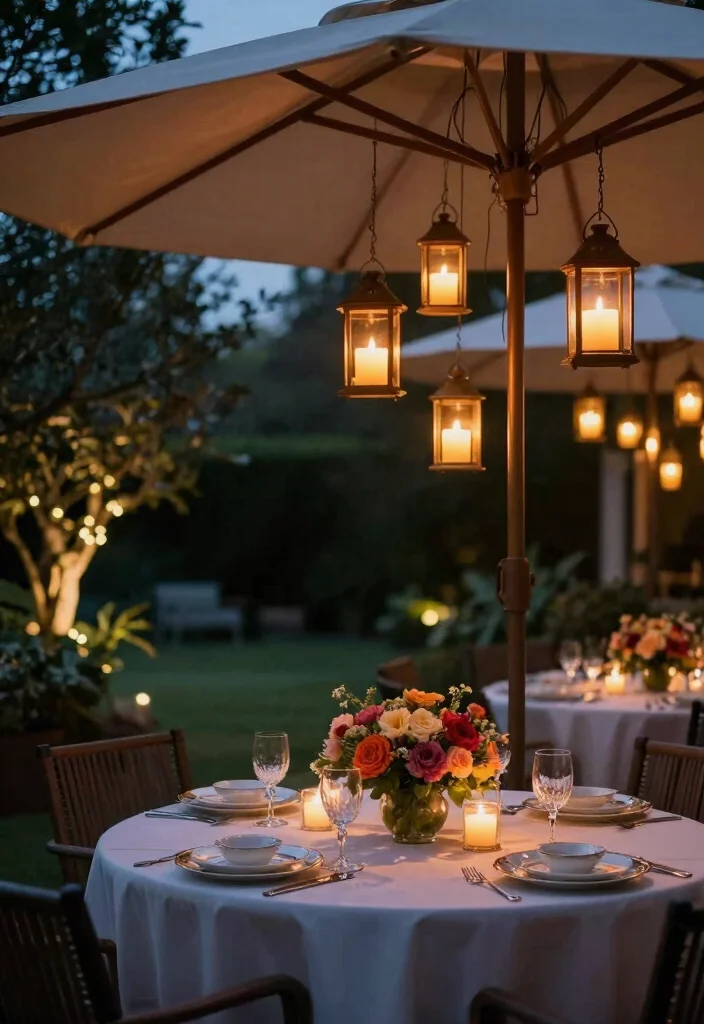 13 Brilliant Patio Umbrella Lights Ideas for Evening Meals 8. Hanging Candle Lanterns 0