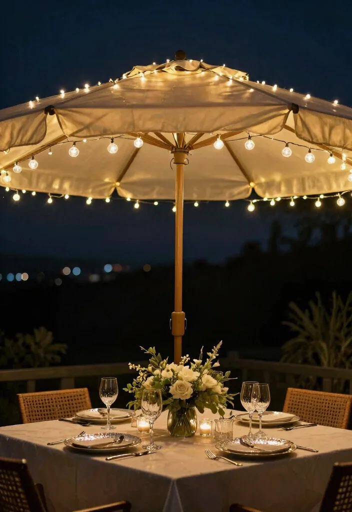 13 Brilliant Patio Umbrella Lights Ideas for Evening Meals 9. Fairy Light Balls 0