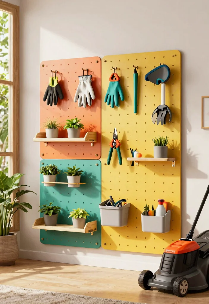 13 Clever Lawn Mower Storage Ideas for Small Sheds 3. Pegboard Tool Wall 0