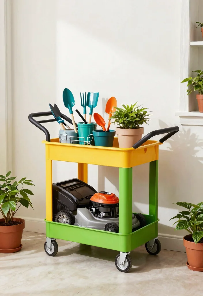 13 Clever Lawn Mower Storage Ideas for Small Sheds 5. Rolling Tool Cart 0