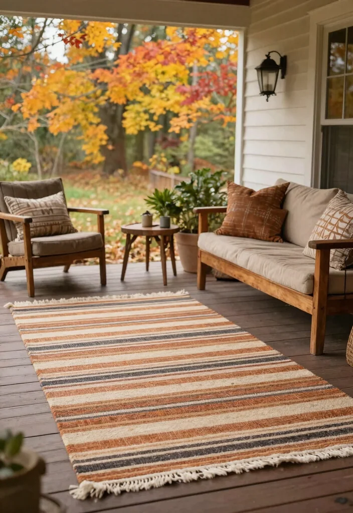 13 Cozy Fall Outdoor Rug Ideas for Your Autumn Porch Decor 12. Classic Striped Rugs 0