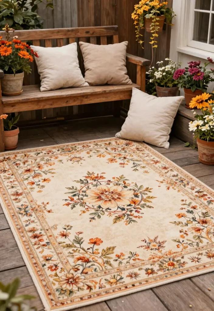 13 Cozy Fall Outdoor Rug Ideas for Your Autumn Porch Decor 13. Floral Print Rugs 0