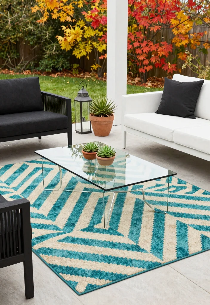13 Cozy Fall Outdoor Rug Ideas for Your Autumn Porch Decor 3. Geometric Patterns for Modern Appeal 0