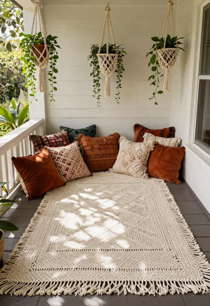 13 Cozy Fall Outdoor Rug Ideas for Your Autumn Porch Decor 4. Bohemian Inspired Macrame Rugs 0