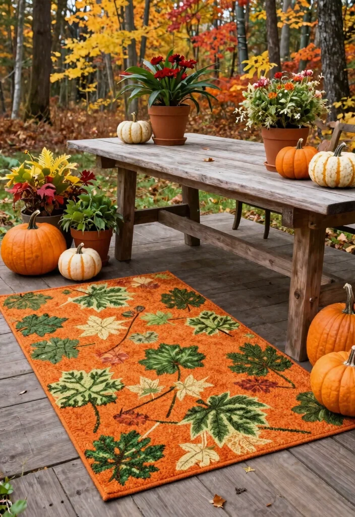 13 Cozy Fall Outdoor Rug Ideas for Your Autumn Porch Decor 5. Nature Inspired Leaf Prints 0