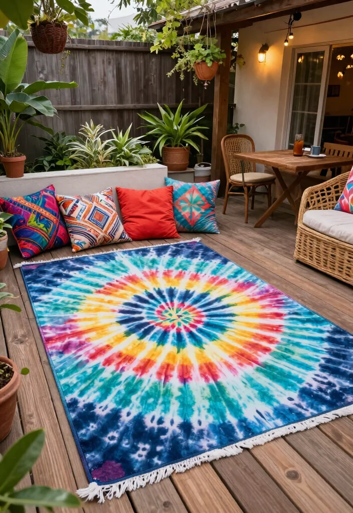 13 Most Stylish Outdoor Rug Ideas Modern Patterns 11. Tie Dye Rugs for a Bohemian Feel 0