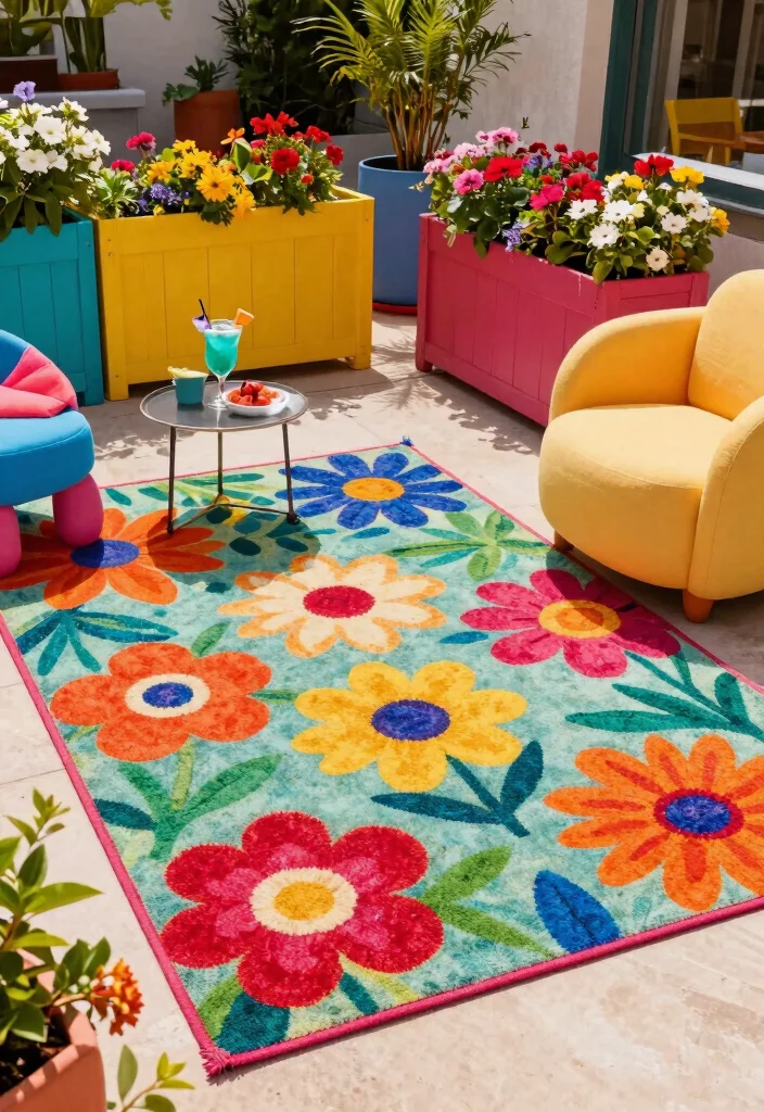 13 Most Stylish Outdoor Rug Ideas Modern Patterns 3. Brightly Colored Outdoor Rugs to Liven Up Space 0