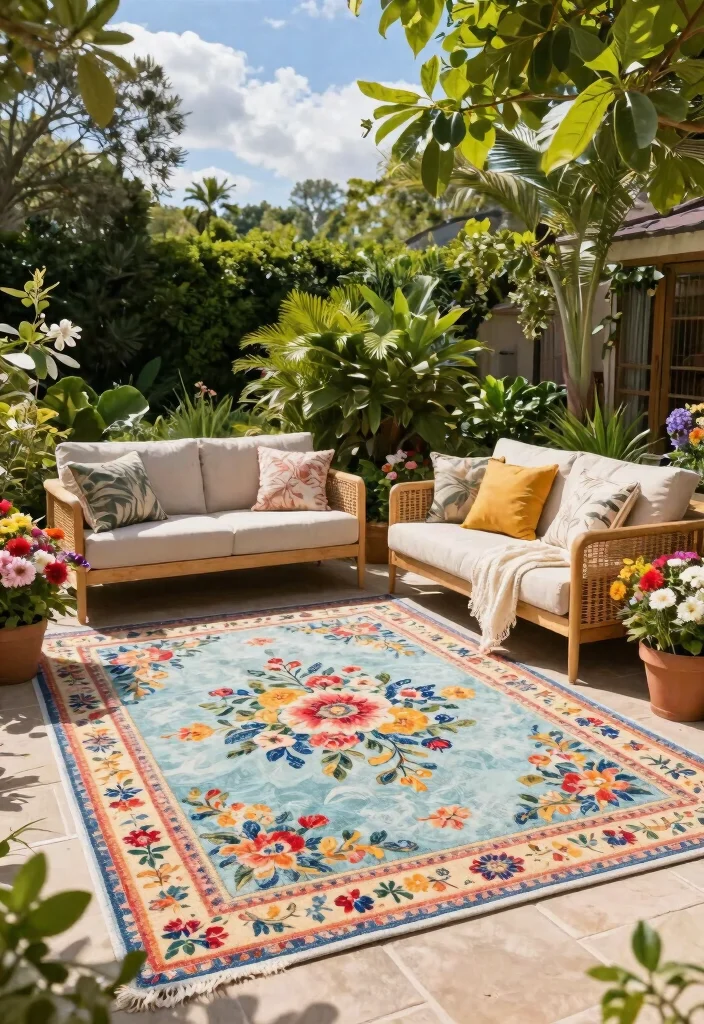 13 Most Stylish Outdoor Rug Ideas Modern Patterns 6. Floral Prints to Bring Nature Indoors 0