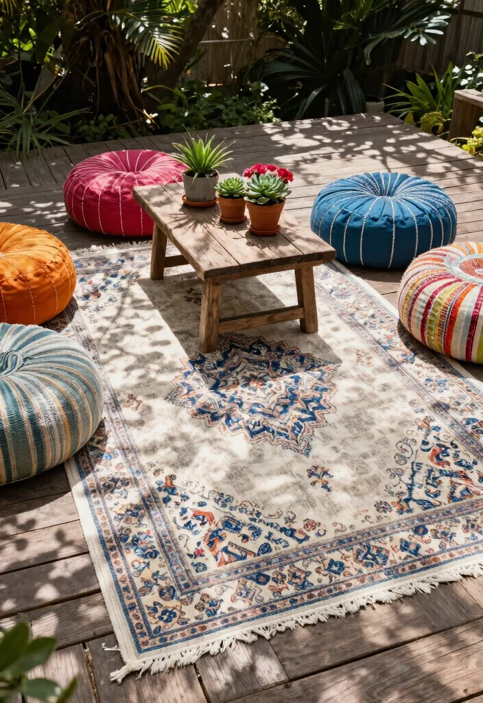 15 Beautiful Outdoor Rug Display Inspiration Photos 1. Eco Chic Bohemian Vibes 0