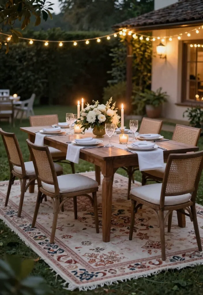 15 Beautiful Outdoor Rug Display Inspiration Photos 11. Outdoor Dining Elegance 0