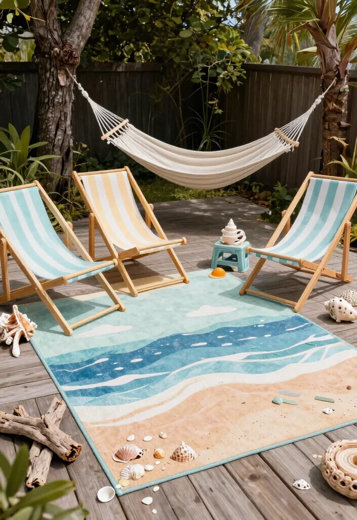 15 Beautiful Outdoor Rug Display Inspiration Photos 12. Beachy Escape 0