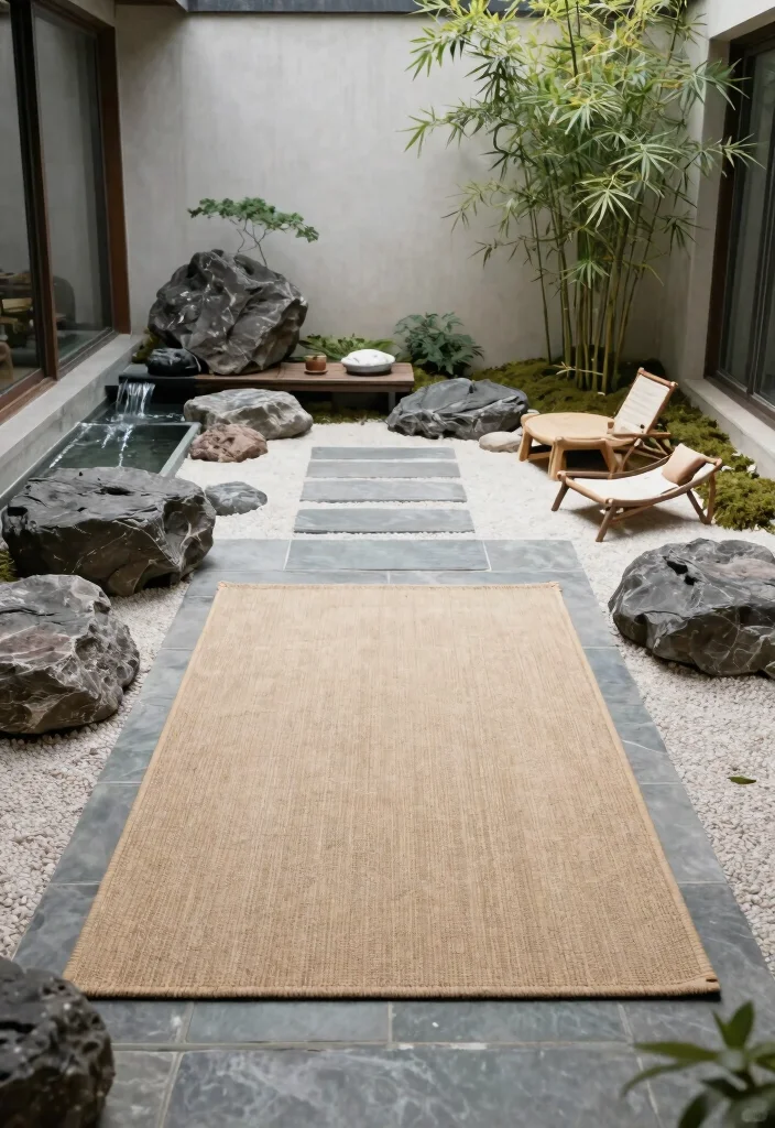 15 Beautiful Outdoor Rug Display Inspiration Photos 13. Zen Garden Retreat 0