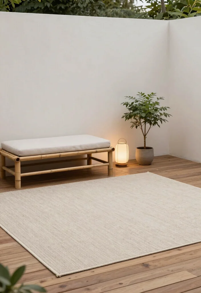 15 Beautiful Outdoor Rug Display Inspiration Photos 2. Minimalist Serenity 0