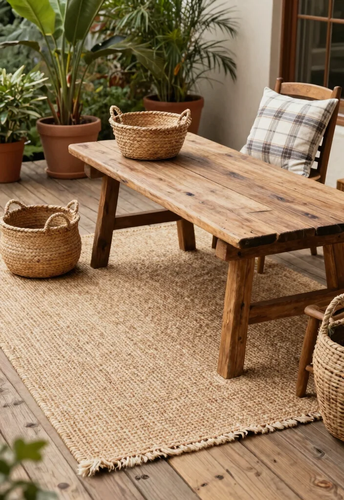 15 Beautiful Outdoor Rug Display Inspiration Photos 4. Rustic Charm with Jute 0