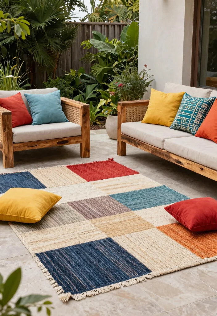 15 Beautiful Outdoor Rug Display Inspiration Photos 7. Sustainable and Stylish 0