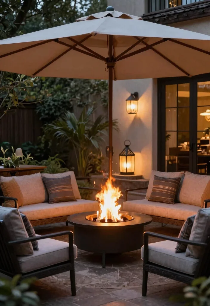 15 Beautiful Shade Umbrella Patio Ideas for Cozy Nooks 10 15 Beautiful Shade Umbrella Patio Ideas for Cozy Nooks 10. Cozy Fire Pit 0