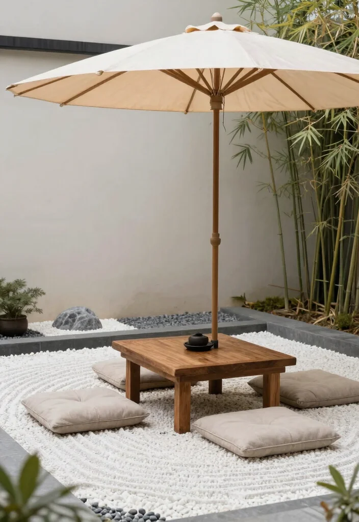 15 Beautiful Shade Umbrella Patio Ideas for Cozy Nooks 5 15 Beautiful Shade Umbrella Patio Ideas for Cozy Nooks 5. Zen Garden Retreat 0