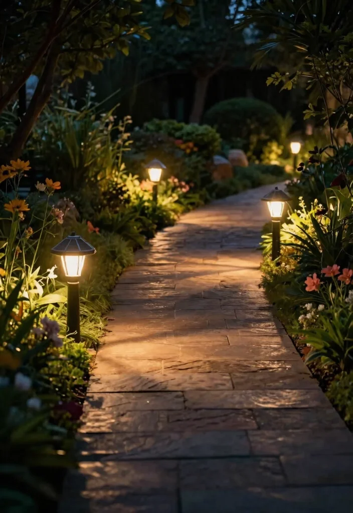 15 Breathtaking Nighttime Landscape Lighting Ideas 1. Solar Pathway Lights Illuminate Your Walkway 0