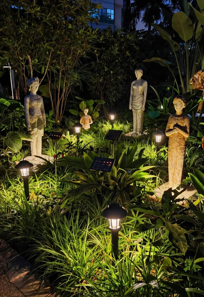 15 Breathtaking Nighttime Landscape Lighting Ideas 12. Solar Lighting for Garden Art Showcasing Creativity 0