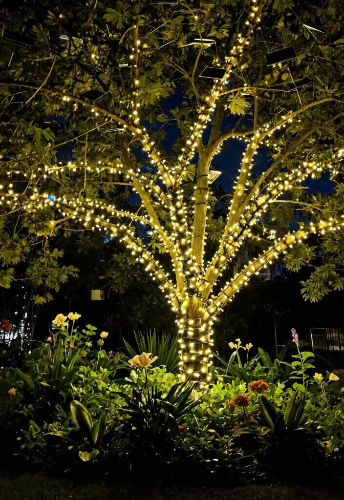 15 Breathtaking Nighttime Landscape Lighting Ideas 2. Fairy Lights in Trees A Whimsical Touch 0