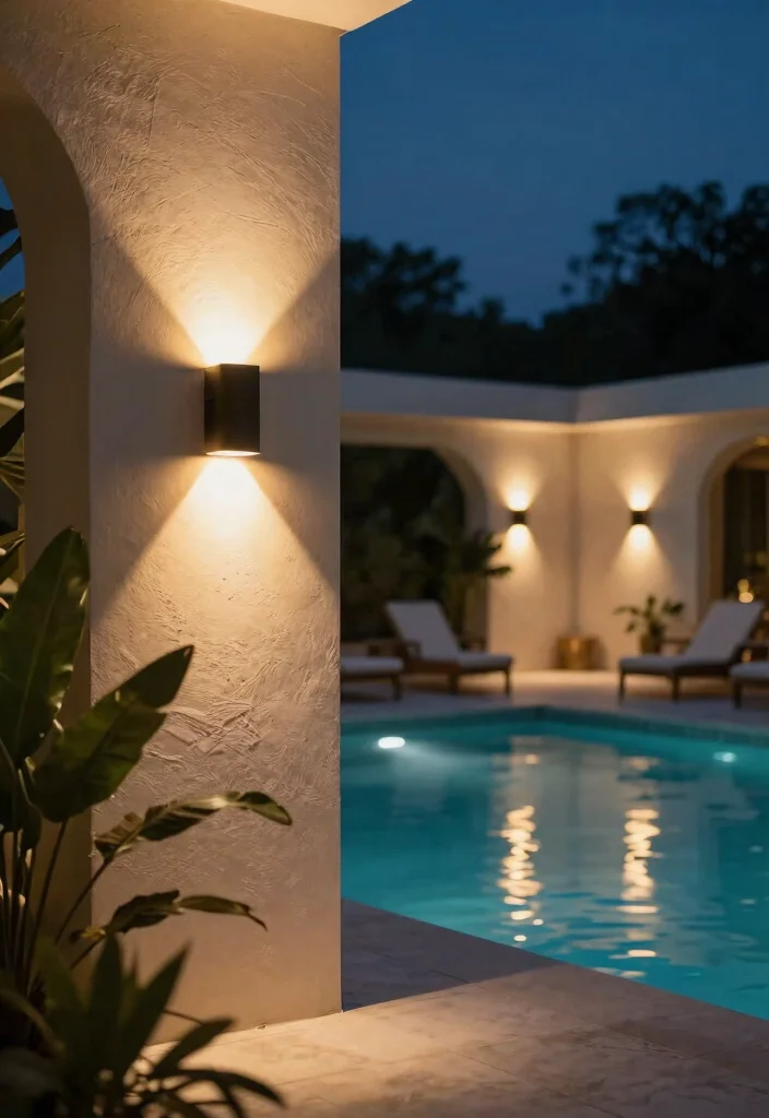 15 Dreamy Pool Landscape Lighting Ideas for Night Swims 5 15 Dreamy Pool Landscape Lighting Ideas for Night Swims 5. Wall Sconces Around the Pool 0