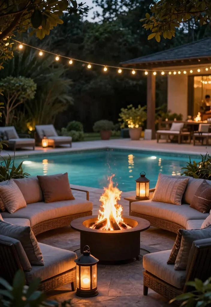15 Dreamy Pool Landscape Lighting Ideas for Night Swims 9 15 Dreamy Pool Landscape Lighting Ideas for Night Swims 9. Cozy Fire Pits with Surrounding Lighting 0