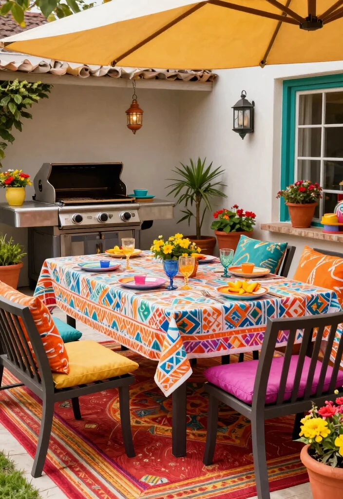 15 Epic Flat Top Griddle Grill Setup Ideas for Backyards 3. Colorful Patio Entertaining Space 0