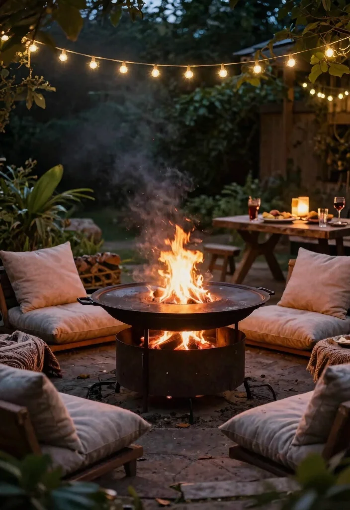15 Epic Flat Top Griddle Grill Setup Ideas for Backyards 6. Evening Glow with Fire Pit 0