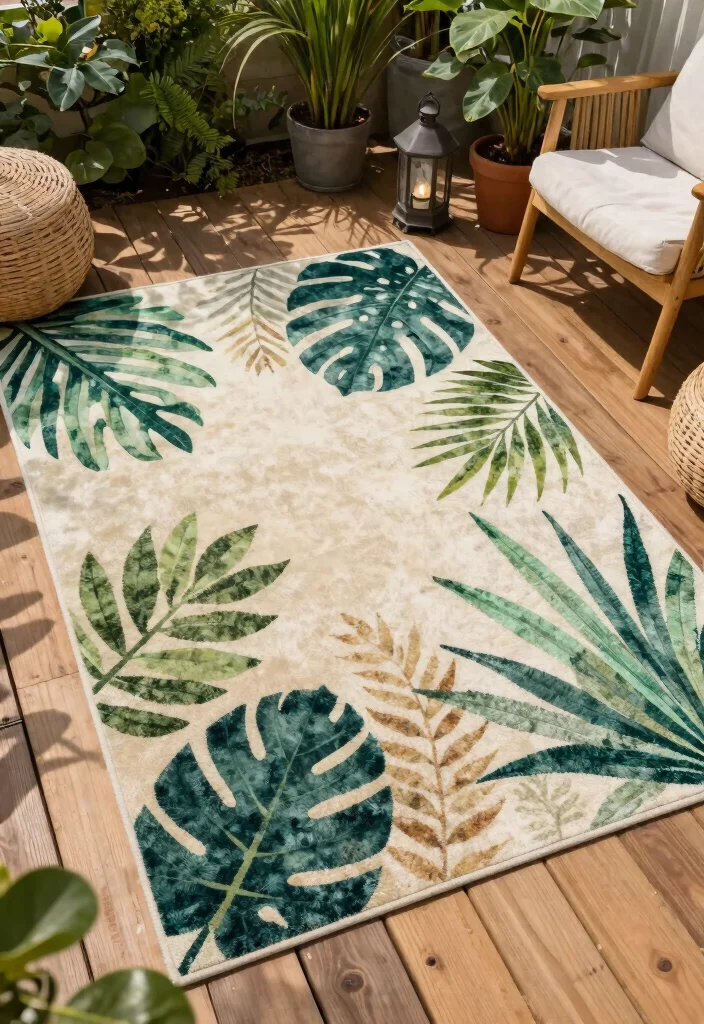 15 Pro Outdoor Rug Styling Ideas for a Designer Yard 4 15 Pro Outdoor Rug Styling Ideas for a Designer Yard 4. Integrate Nature with Botanical Prints 0