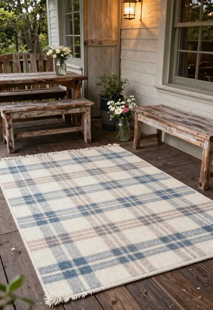 15 Stunning Outdoor Rug Inspiration Photos for Patios 10. Rustic Farmhouse Feel 0