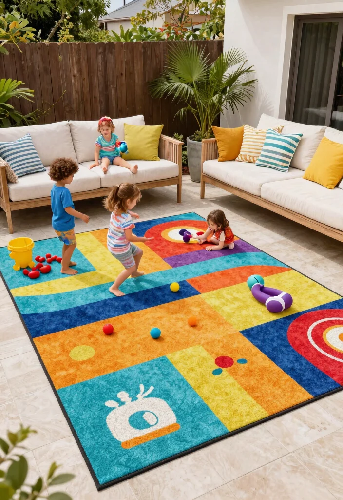 15 Stunning Outdoor Rug Inspiration Photos for Patios 13. Family Friendly Fun 0