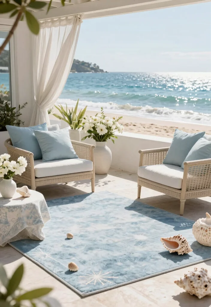 15 Stunning Outdoor Rug Inspiration Photos for Patios 3. Coastal Vibes 0