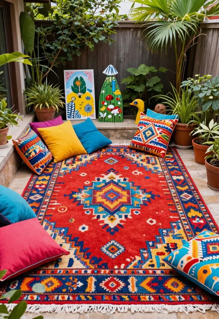 15 Stunning Outdoor Rug Inspiration Photos for Patios 4. Colorful Patterns 0