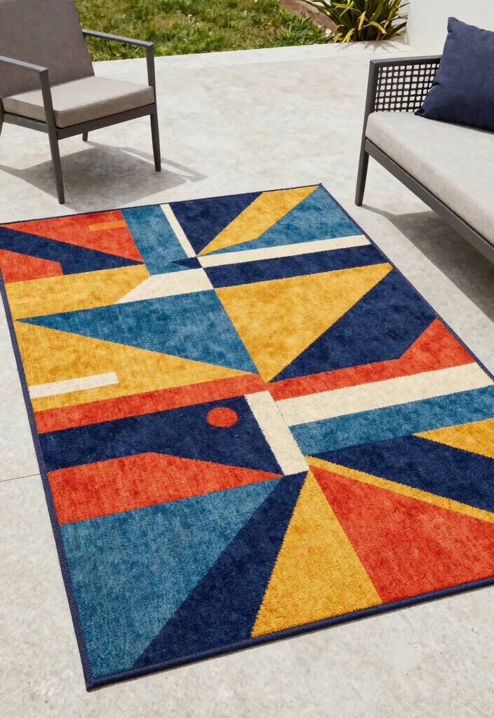 15 Stunning Outdoor Rug Inspiration Photos for Patios 8. Playful Geometrics 0