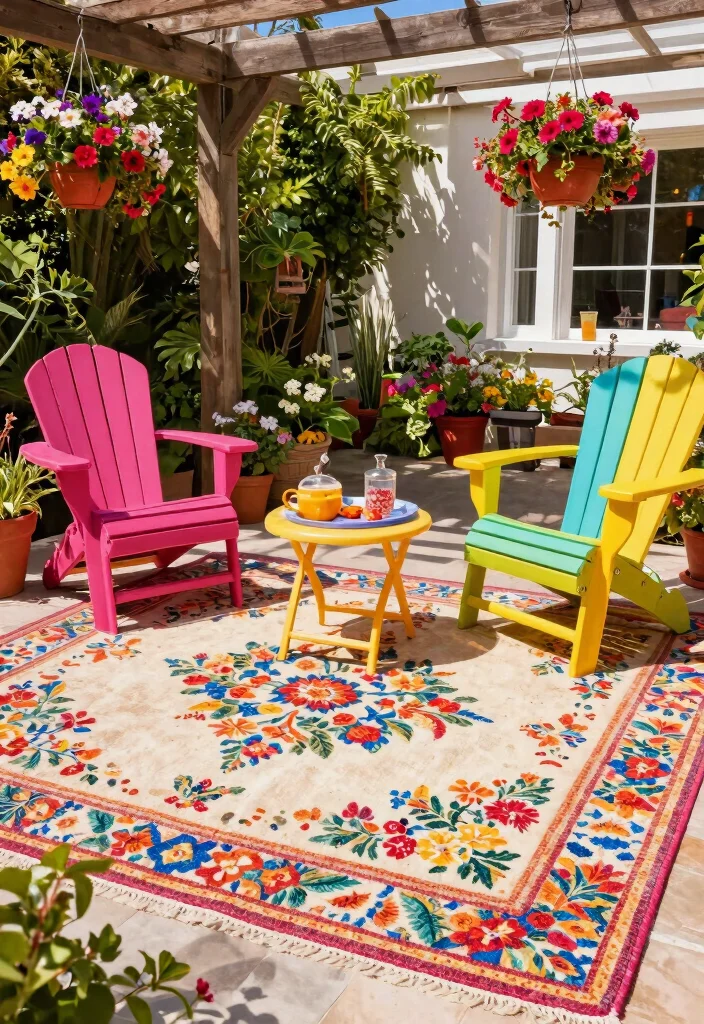 21 Stylish Outdoor Rug Ideas to Cozy Up Your Patio 12. Bright and Cheery Floral Prints 0