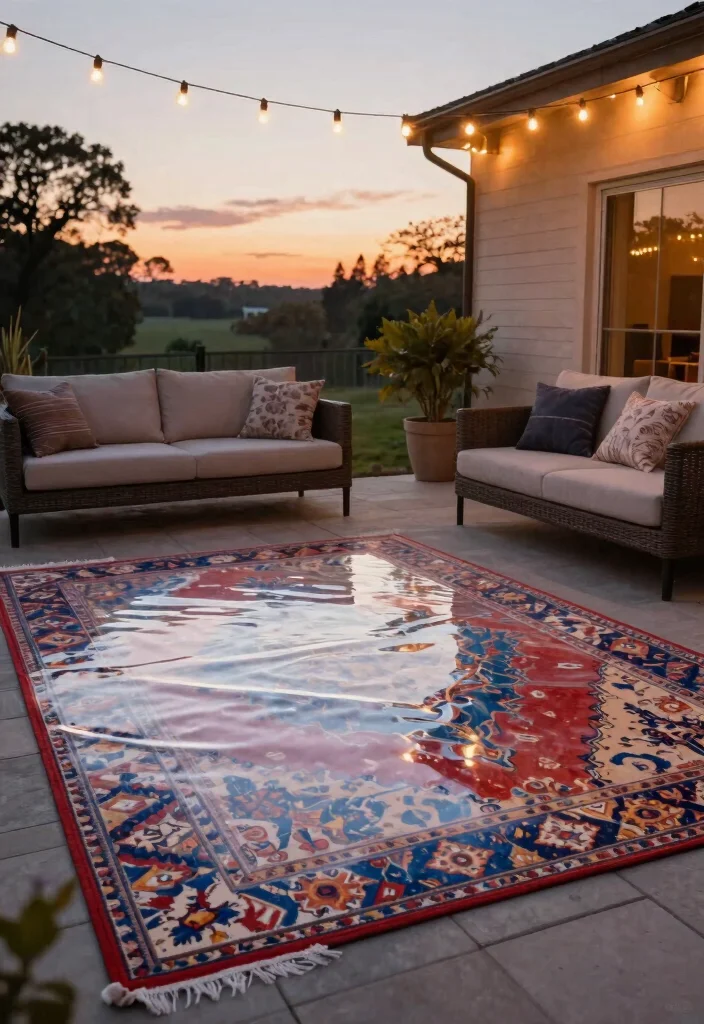 21 Stylish Outdoor Rug Ideas to Cozy Up Your Patio 21. Clear Vinyl Rugs for Versatility 0