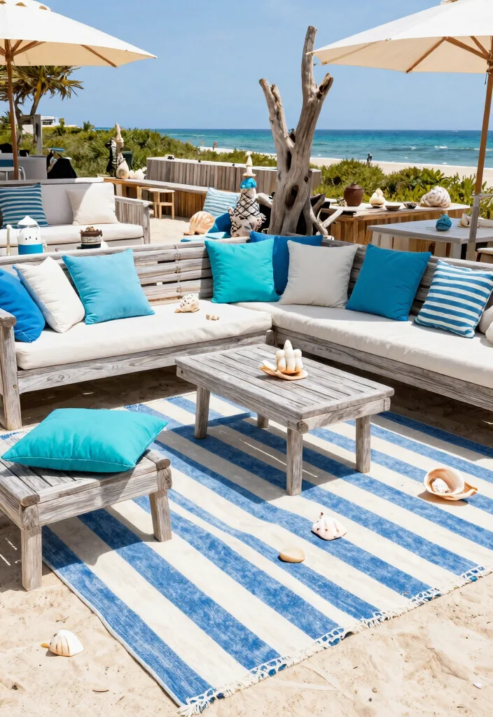 21 Stylish Outdoor Rug Ideas to Cozy Up Your Patio 6. Coastal Inspired Stripes 0