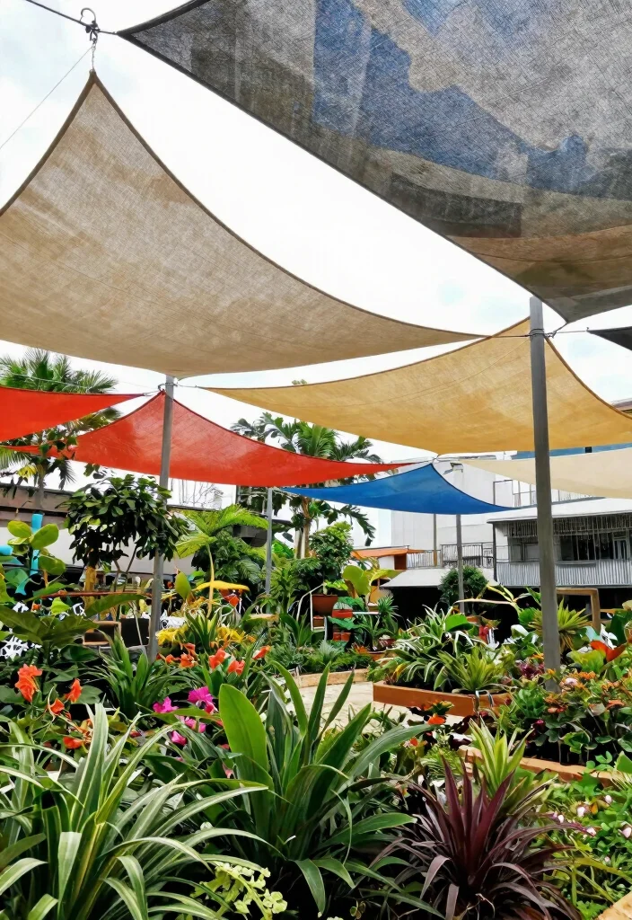 21 Stunning Sun Shade Canopy Ideas to Cool Down Your Yard 20. Shade Sails as Art Installations
